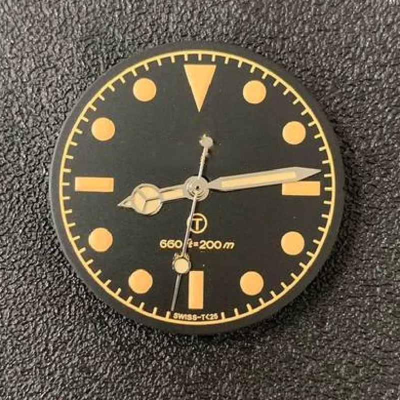 Vintage dial 28.5mm black with C3 green luminous suitable for SKX007 watch accessories NH35/8215/2836 movement