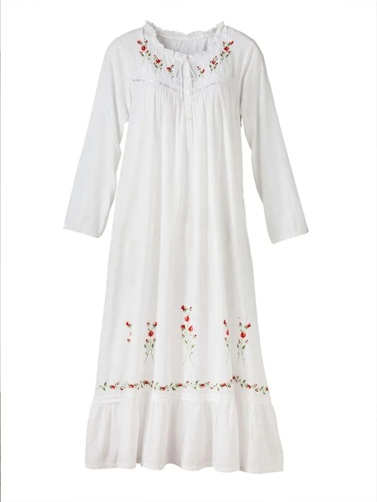 Spring Autumn Womens long sleeves White Sleepshirts Vintage Lady Girls Nightgowns Nightdress Royal Style Pajamas Sleepwear