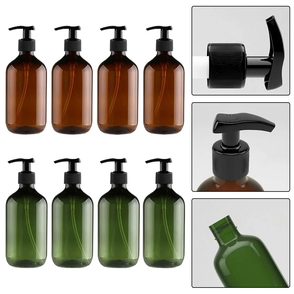 

4pcs 500ml Plastic Liquid Soap Bottle Brown Bathroom Shower Gel Refillable Bottle Shampoo Conditioner Lotion Press Dispenser