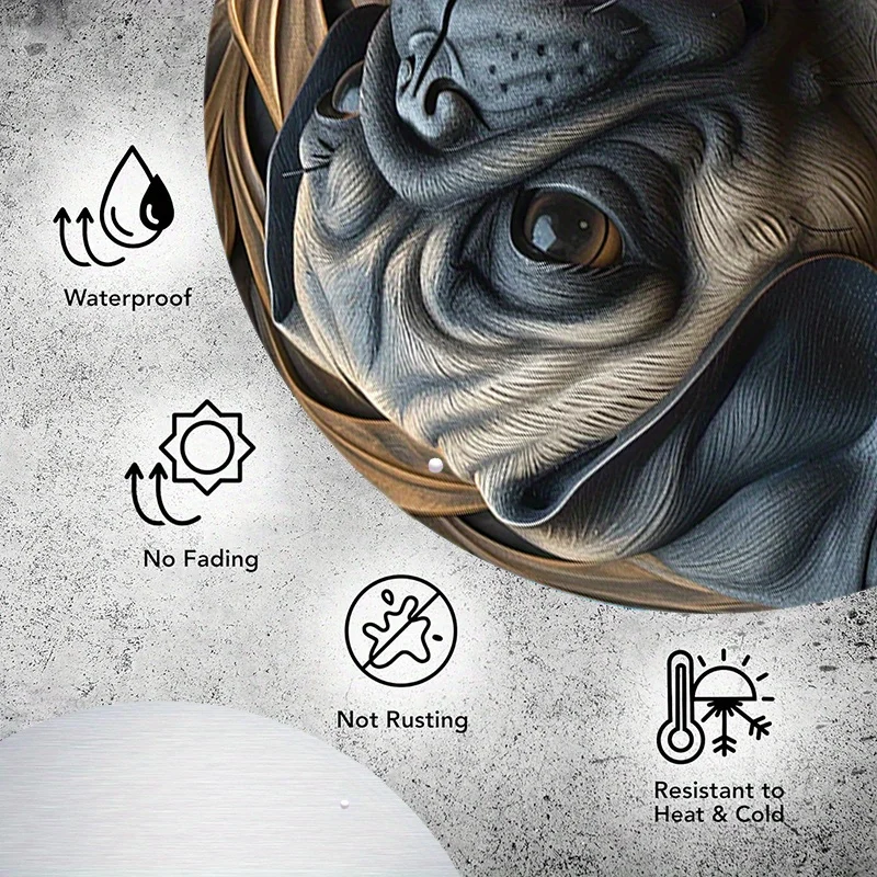 1 шт. 8x8 дюймов (20x20 см) круглая алюминиевая металлическая вывеска мопса для дома