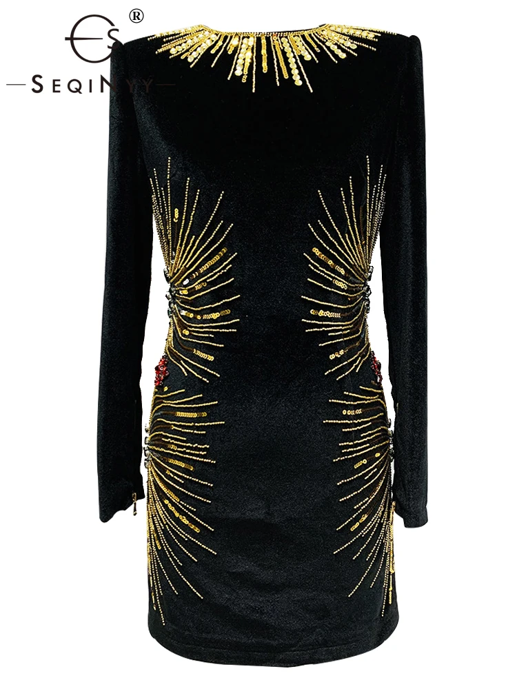 

Женское бархатное мини-платье SEQINYY, черное элегантное платье с цветочным рисунком, весна-осень