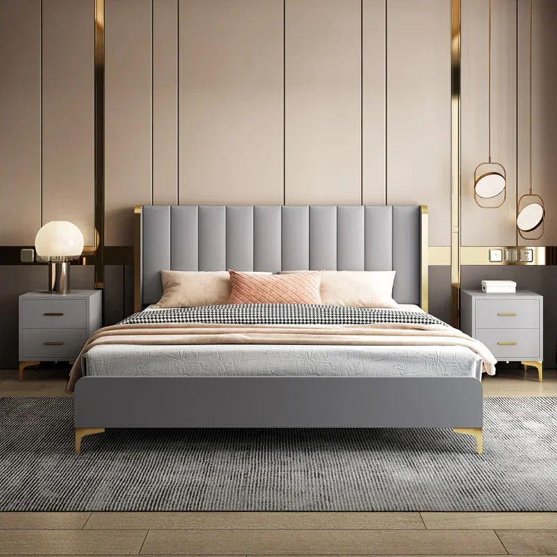 Европейская современная брачная кровать роскошная эстетичная деревянная для