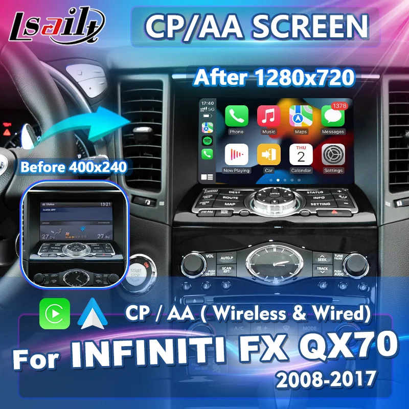 Lsailt 8 Inches Wireless CP / AA HD Screen for Infiniti FX35 FX37 FX50 FX30d FX QX70 2008-2017