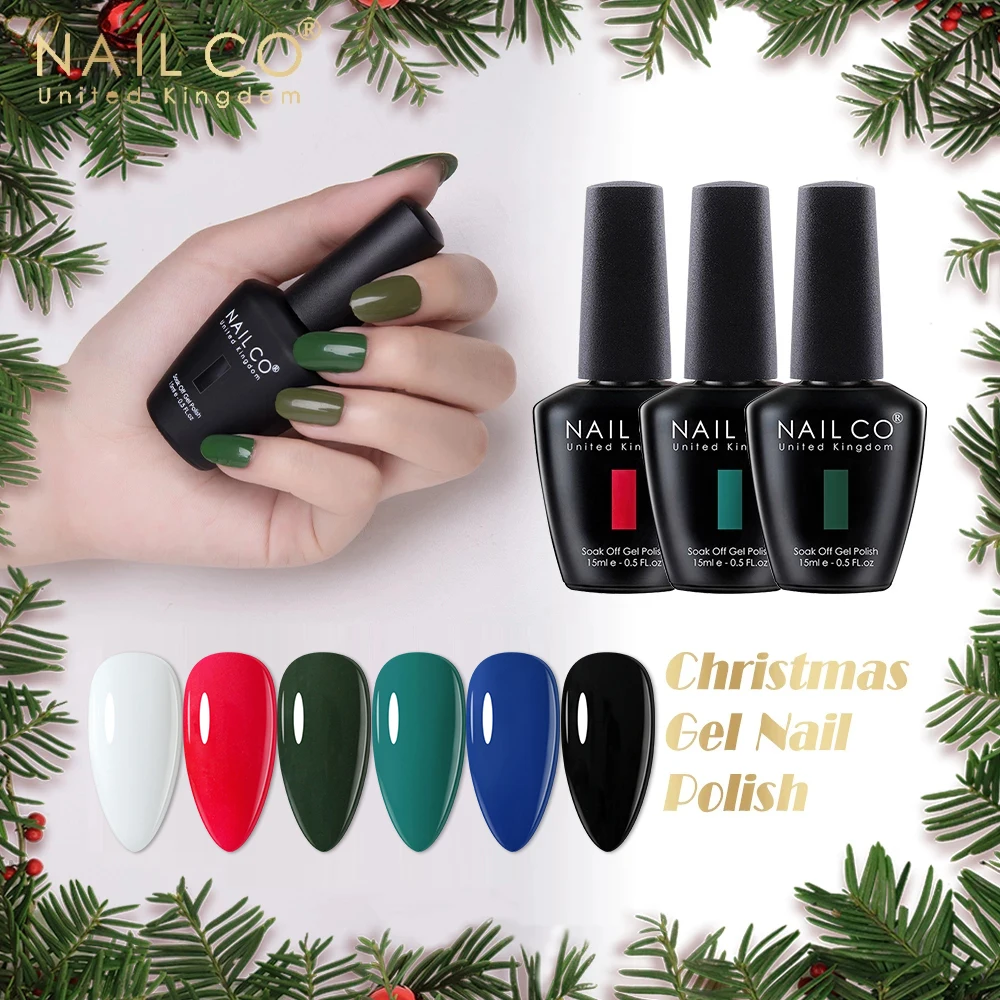 

NAILCO Gel Nail Polish 15ml Christmas Green Red Pink Color Series UV/LED Nails Gel Design Nail Art Glitter Manicure Set Top Coat