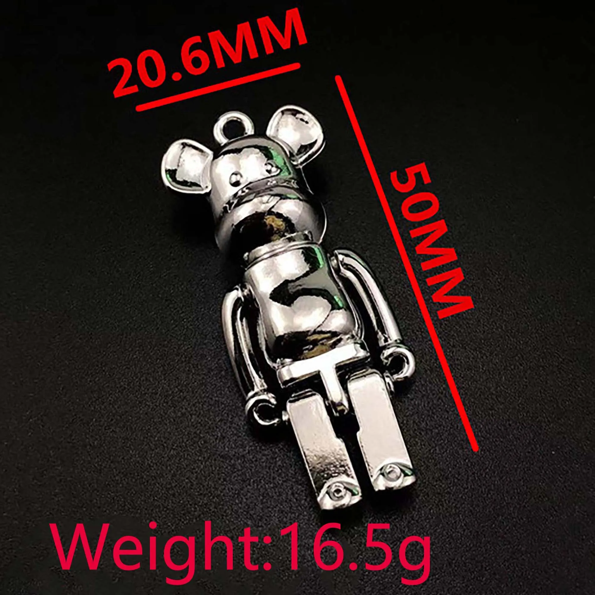 1PCS-10PCS 50x20mm Silver Hip Hop Movable Bear Pendant DIY Men and Women Necklace Bracelet Keychain Jewelry Charm Accessories