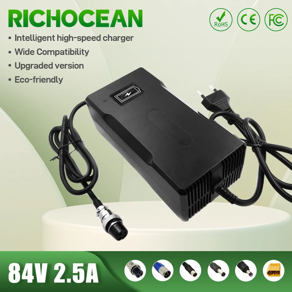 

Выход RICHOCEAN 84 в 2,5 А, свинцово-Кислотное зарядное устройство для высококачественного источника питания, Универсальный электронный инструмент для электровелосипеда с вентиляторами охлаждения
