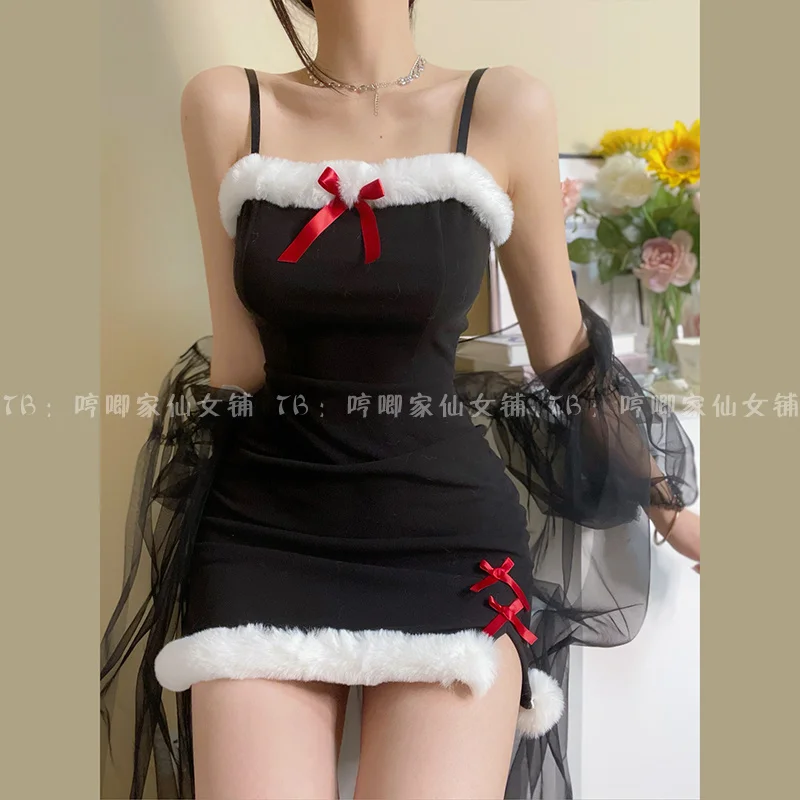 

with suspender skirt knitted high waist and buttocks splicing sexy temptation role play sweet princess backless fashion A4T1