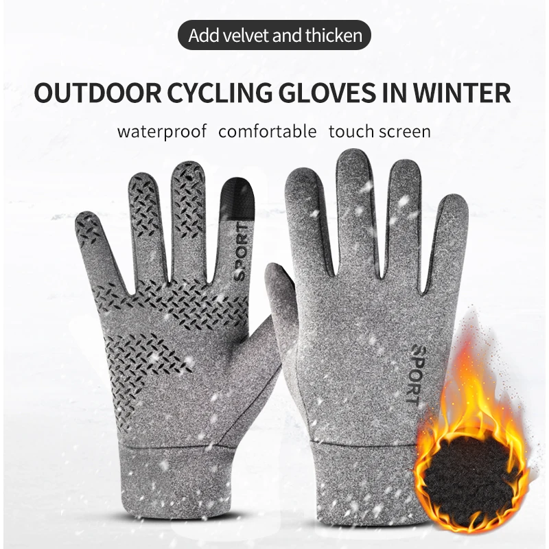 

Men Winter Warm Cycling Gloves Outdoor Sports Running Motorcycle Ski Touch Screen Fleece Gloves Non-slip Full Fingers Bike Glove