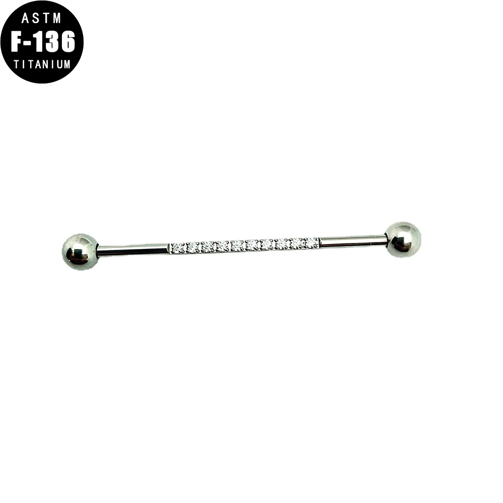 

ASTM F136 Titanium Implant Grade Industrial Barbell Cartilage Earring for Women 14G Cubic Zirconia Piercing Earring Body Jewelry