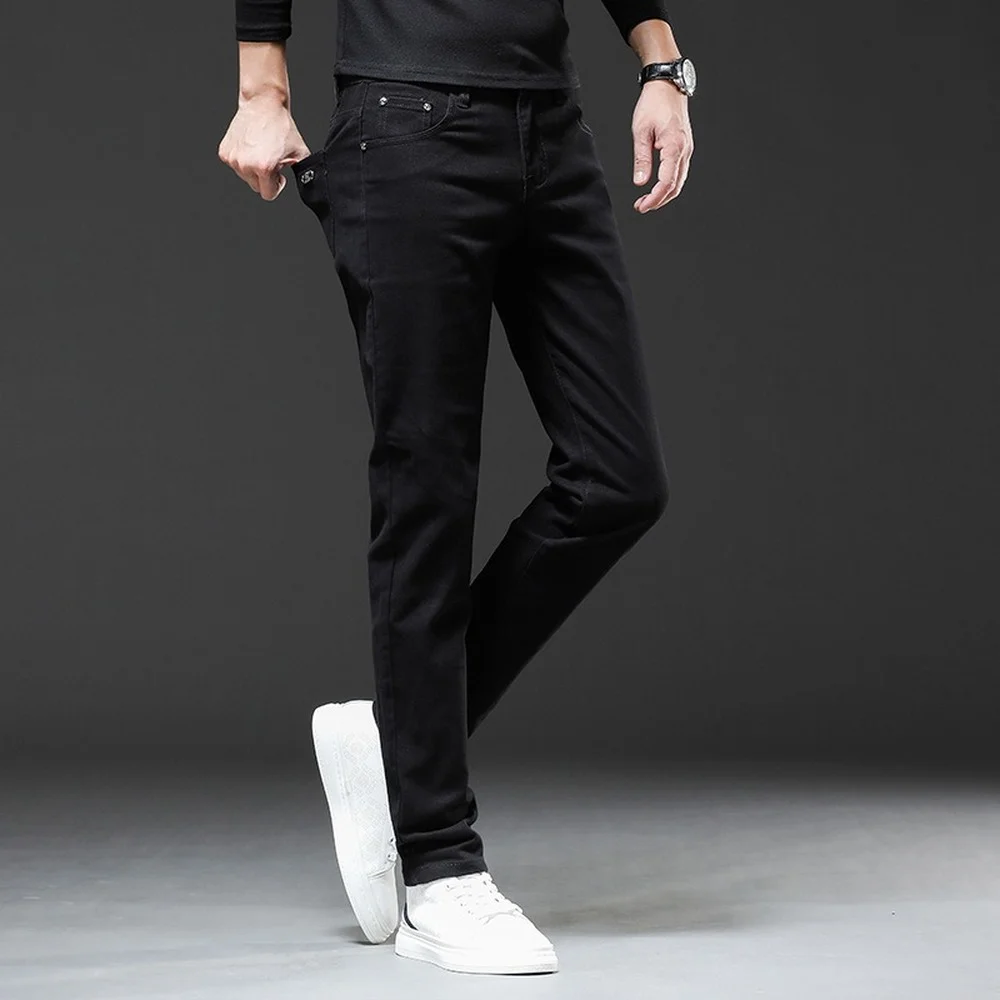 Summer Spring Italy Brand Thin Men's Jeans Trousers Cotton Straight Elastic Business Pants Classic Style Jeans Denim Male Jeans