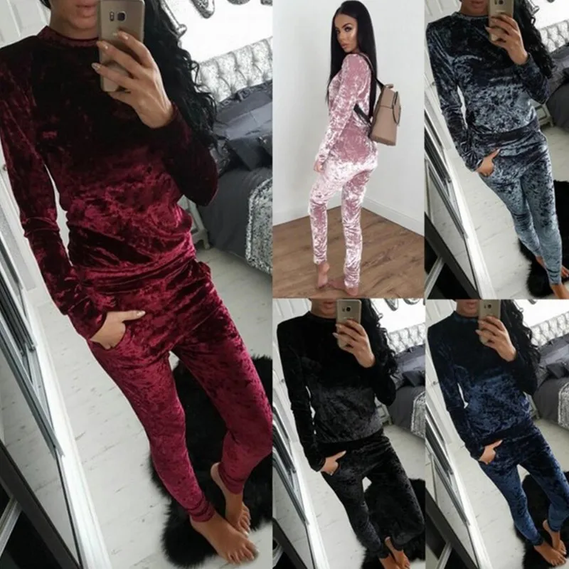 

Spring Velvet Women Sportswear Tracksuit Long Sleeve Sweater Sweatshirt+pant Running Jogger Fitness Workout Training Casual Set
