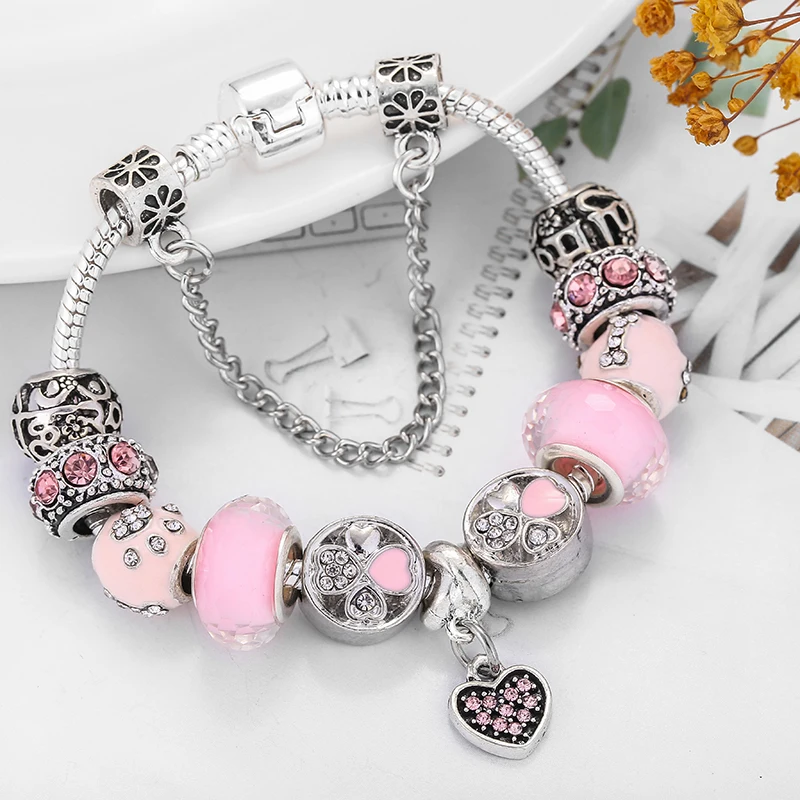 Seialoy модные браслеты с розовым кристаллом в форме сердца для женщин и мужчин