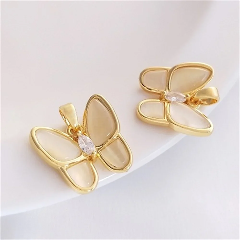 Подвеска-бабочка из настоящего золота 14 карат с медным покрытием и кошачьим