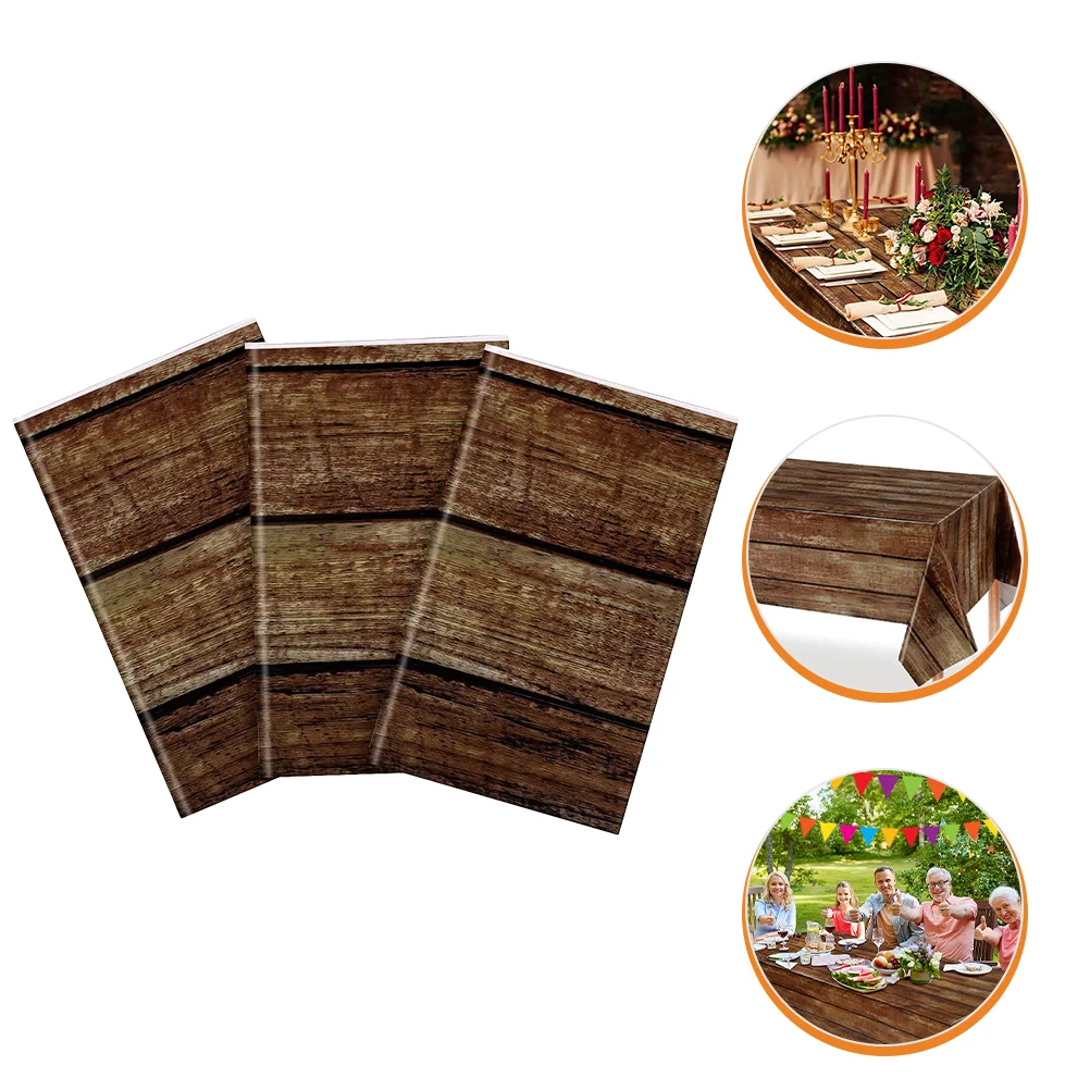 

3 Pcs Plastic Table Cloths Parties Disposable Western Party Decorations Fall Backdrops Photography Wood Tablecloth Brown Wooden