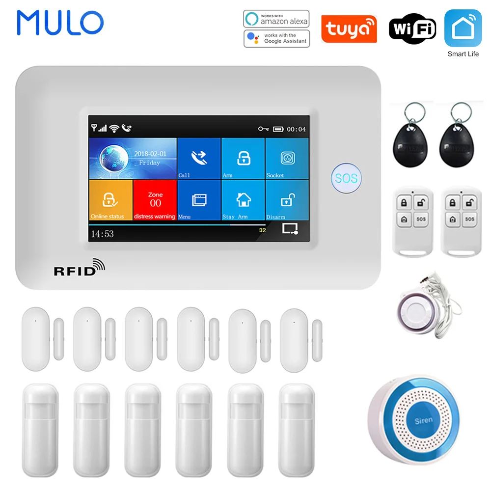 Alarm System 433MHz Wireless WIFI GSM With Wireless Smoke Detector Sensor Burglar Anti TUYA APP Remote Control For Smart Kit