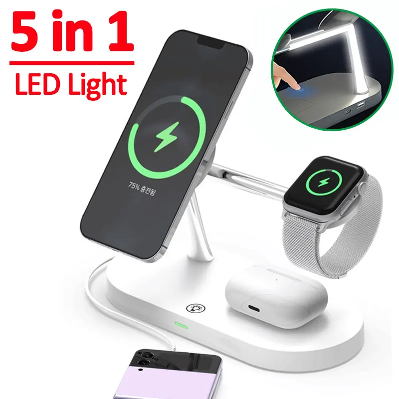 3in1 Wireless Charger  3 in 1 Magnetic Wireless Charger Stand For iPhone 14 13 12 Pro Max Apple Watch 8 7 Airpods Induction USB Fast Charging Station 