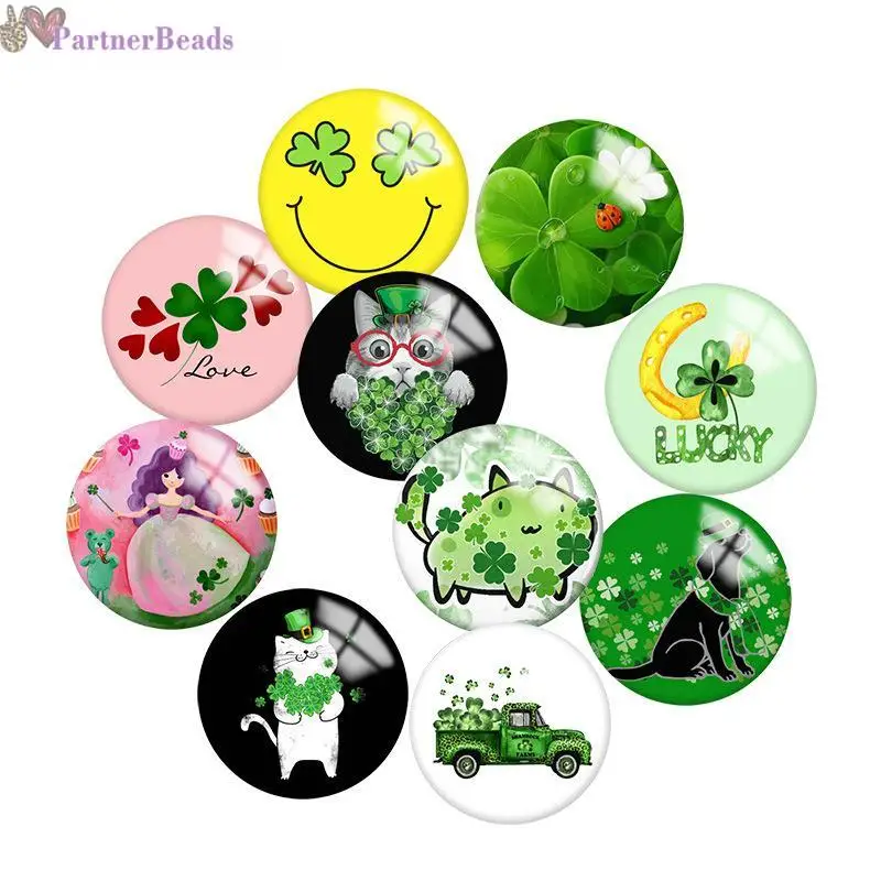 

Lucky Clover Round Photo Glass Cabochon Demo Flat Back Making Findings 20mm Snap Button S0401