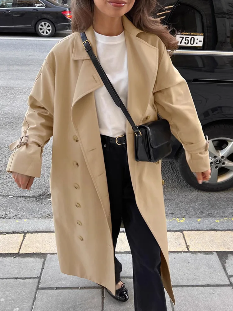 UCXQ Элегантный плащ в европейском стиле с лацканами двубортный свободный