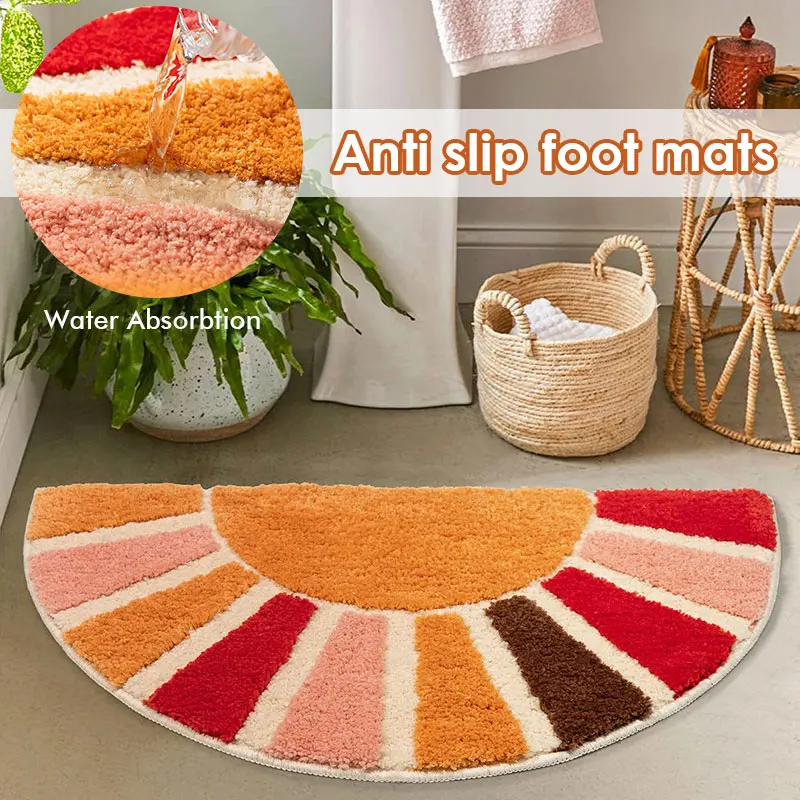 

Bathroom Rugs Semicircle Sun Flower Mat Bath Carpets Home Decor Bathtub Mat Machine Washable Non-Slip Toilet Rug Plush Foot Mats