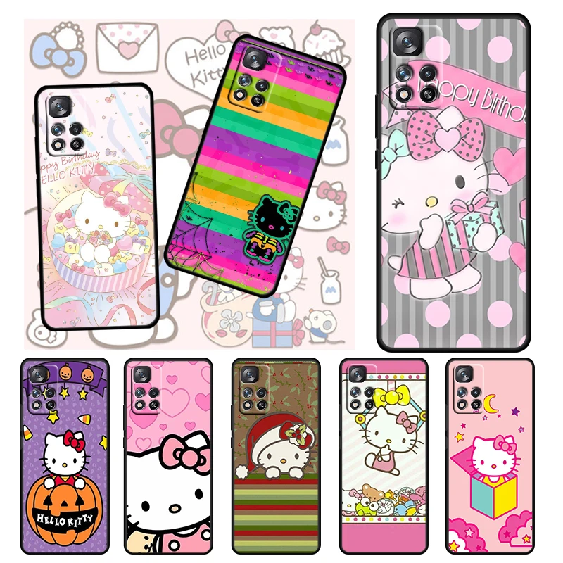 

HelloKitty Cartoon Girl For Xiaomi Redmi Note 11 10 11T 10S 9 9S 8 7 5G 4G TPU Soft Silicone Black Phone Case Fundas Coque Cover