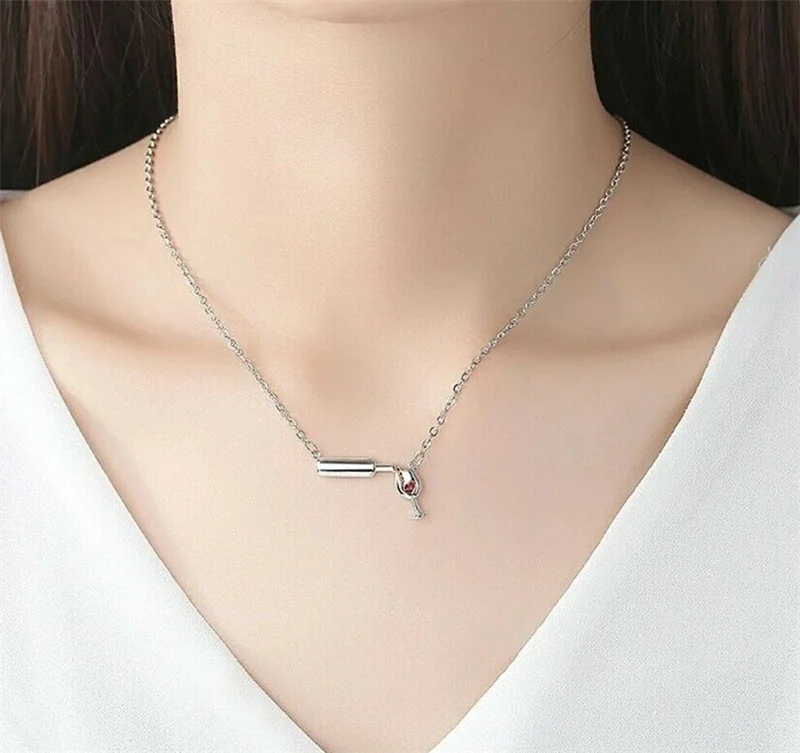 

Personality New Love Heart Red Wine Bottle Cup Necklace
