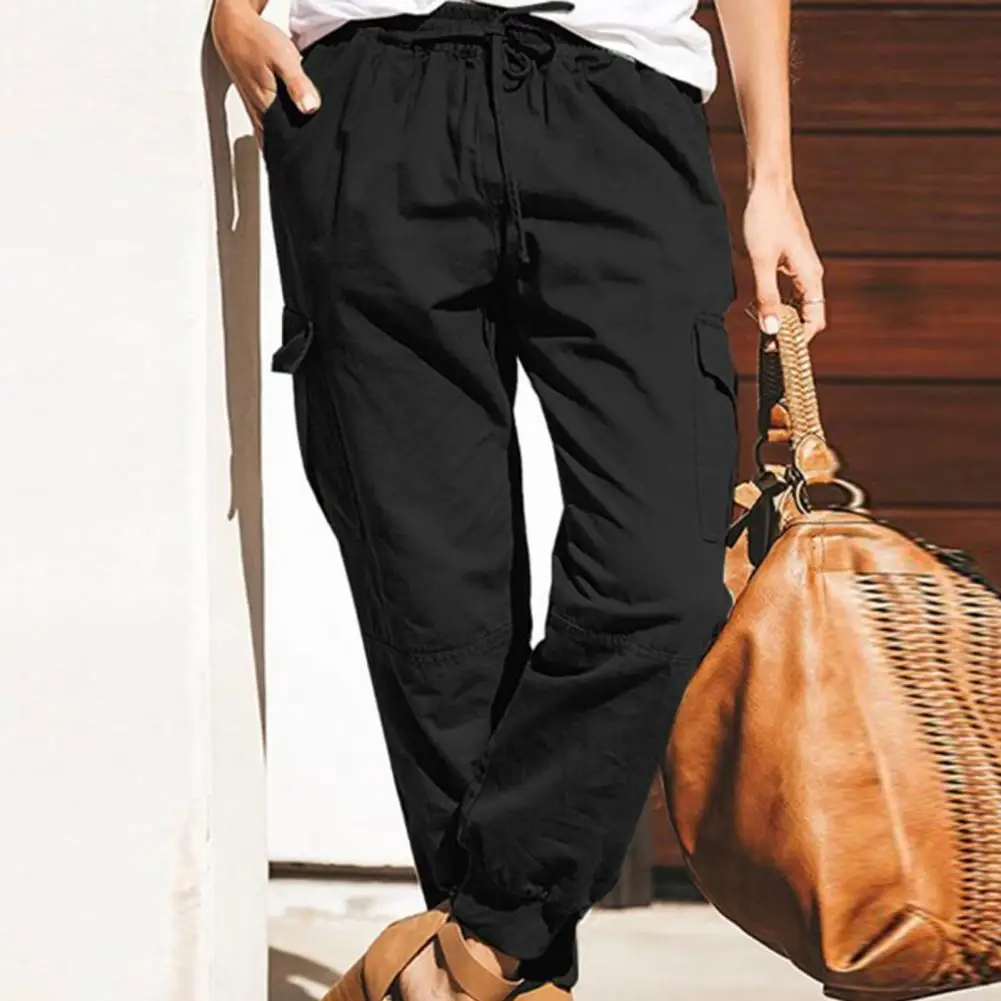 

Casual Deep Crotch Multi Pockets Jogger Pants Women Pants Simple Drawstring