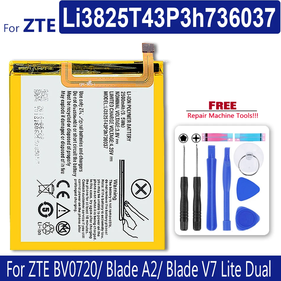 

Li3825T43P3h736037 Phone Battery For ZTE Blade A2 Blade V7 Lite Dual SIM BV0720 2500mAh with Track Code