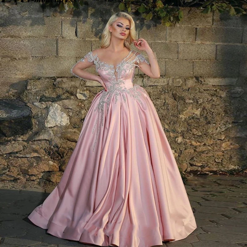 

GUXQD Beading Satin Evening Dresses Long Off the Shoulder Prom Party Dress Formal Pageant Celebrity Gowns Plus Size Back Lacing