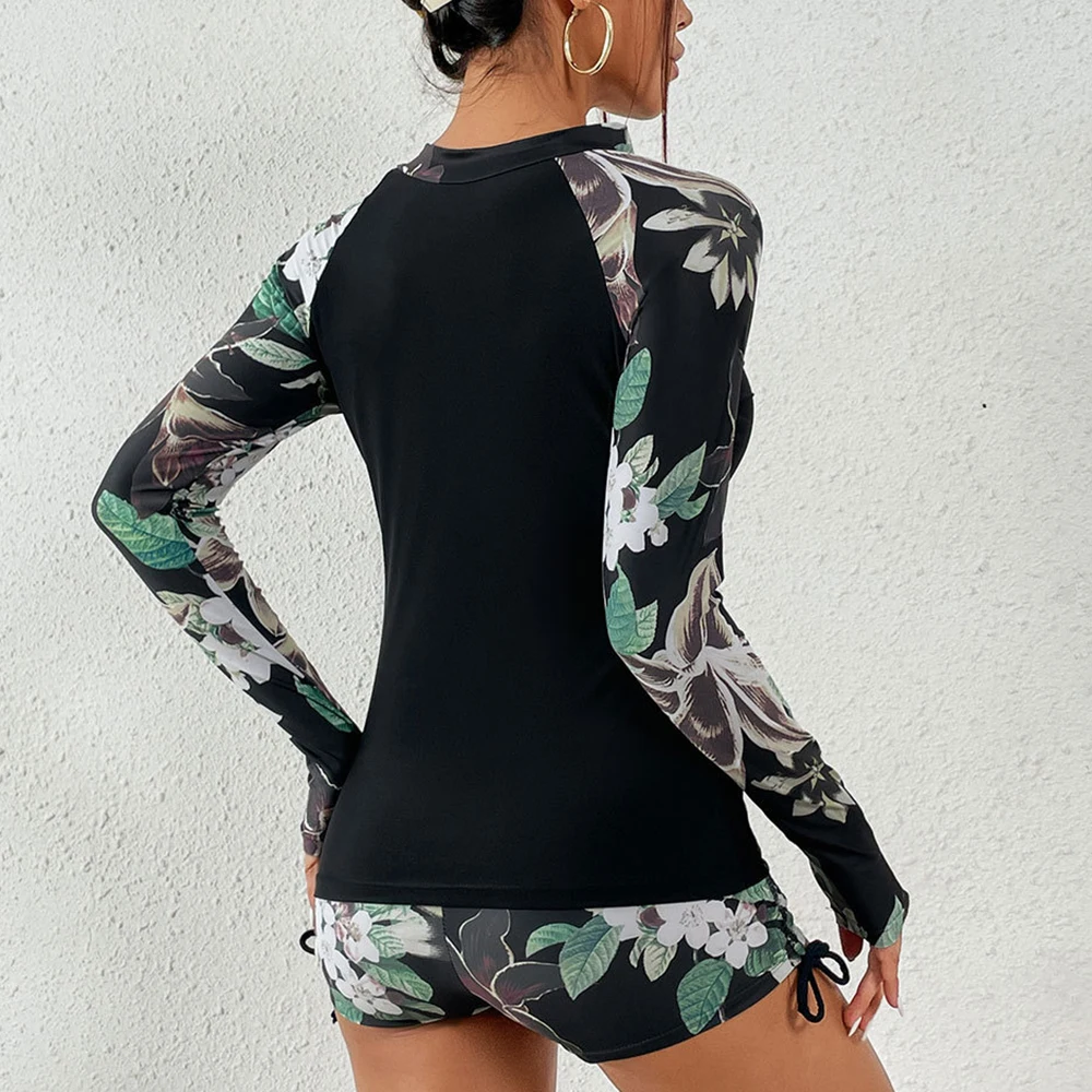 Women's Sexy Fashion Print Split Long-Sleeve Sunscreen Surfing Suit Water Sports Beach Swimming Motorboat Surfing Suit 2023