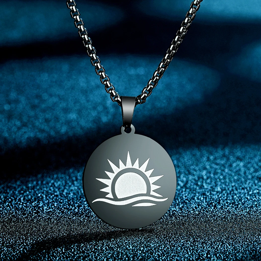 

Todorova Stainless Steel Sunshine Engraved Sun Charm Pendant Necklace For Women Men Sunrise Choker Dainty Jewelry Gift