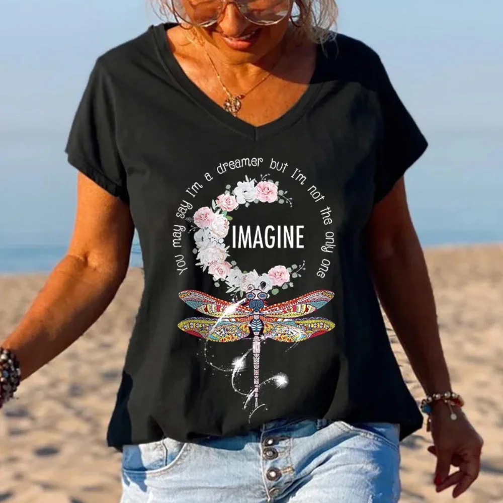 

Rheaclots Women's You May Say I'm A Dreamer But I'm Not The Only One Printed Hippie T-Shirt