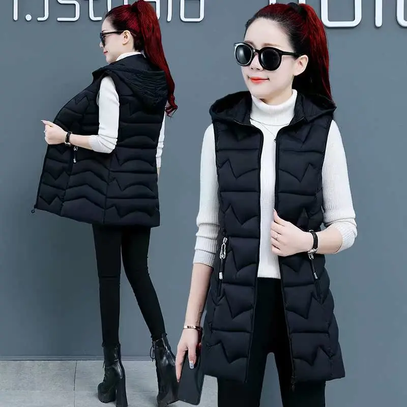 Пуховой жилет с хлопковой подкладкой верхняя одежда средней длины версия зима