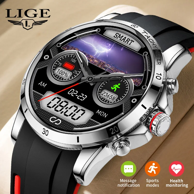 

LIGE New Men Smart Watch HD Full Touch Screen Watches Heart Rate Sleep Clock IP67 Waterprof AMOLED Bluetooth Call Smartwatch Men