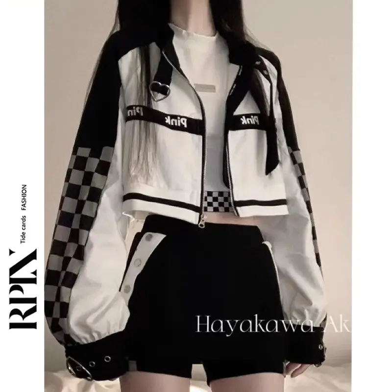 Женская свободная куртка в клетку стиле Харадзюку весна-осень 2023