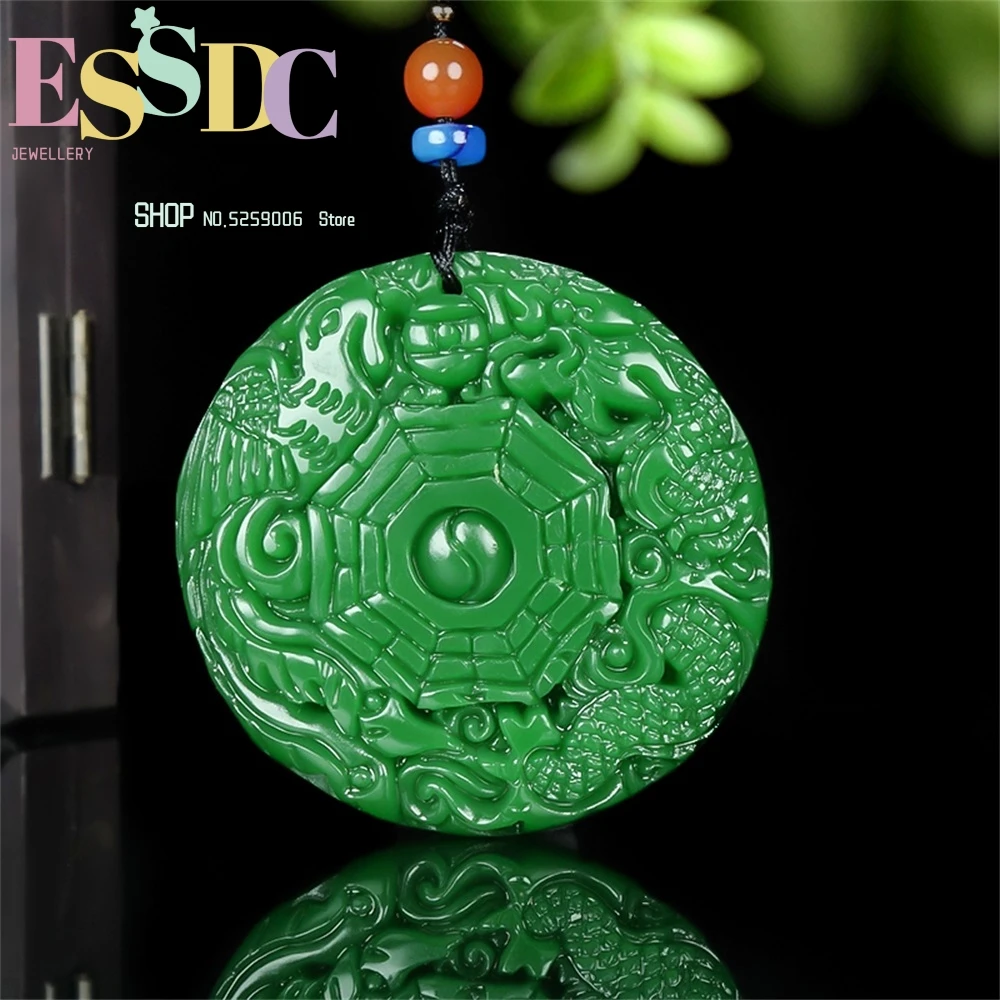 

Натуральный Дракон Хотан из нефрита Феникс благоприятный Тай Чи восемь диаграммов подвесная скульптура двусторонний Национальный стиль