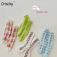 criscky 4pairs children cotton socks floral baby girls socks cute cartoon breathable mesh socks for 1 8y teens summer fashion