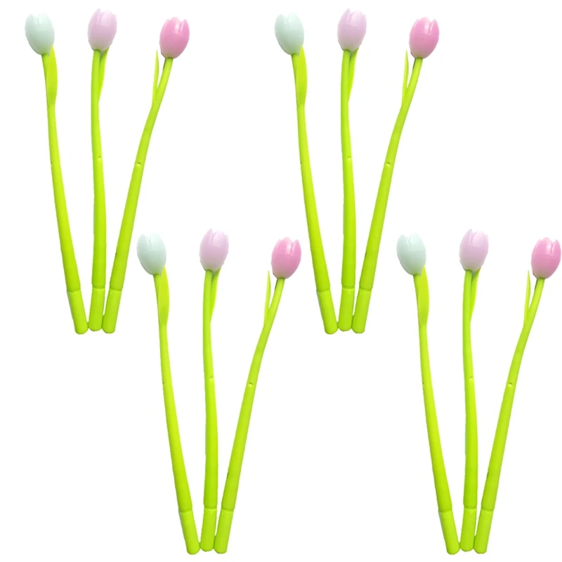 

28Pcs Color Changing Flower Pens Tulip 0.5Mm Black Creative Gel Ink Pen For Kids And Adults, Office School Supplies