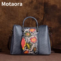 motaora high quality women handbag genuine leather chinese style woman bag vintage handmade embossed cowhide lady shoulder bags