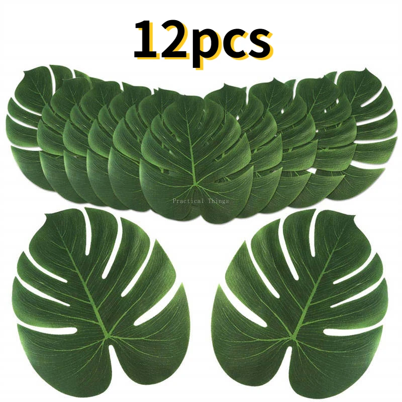 

12pcs Artificial Palm Leaves Tropical Hawaiian Monstera Fake Plant Large Green Leaf Wedding Birthday Party Decor Home Decoration