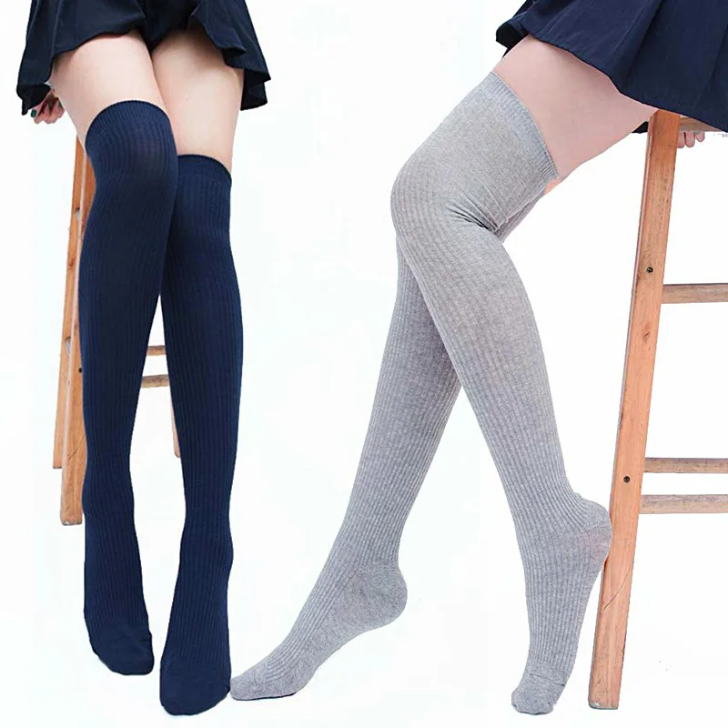

Sexy Stockings Female Thigh High Over The Knee Socks Fashion Women's Long Cotton Stocking Twist Vertical Stripe Two-bar Japanese