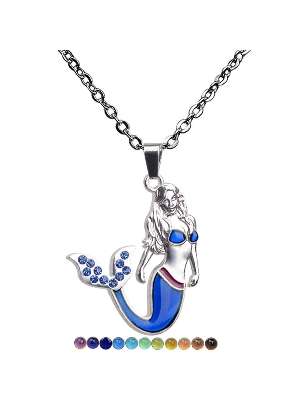 

1pc Fashionable Zinc Alloy Rhinestone Decor Color Changing Mermaid Charm Necklace For Women For Daily Decoration