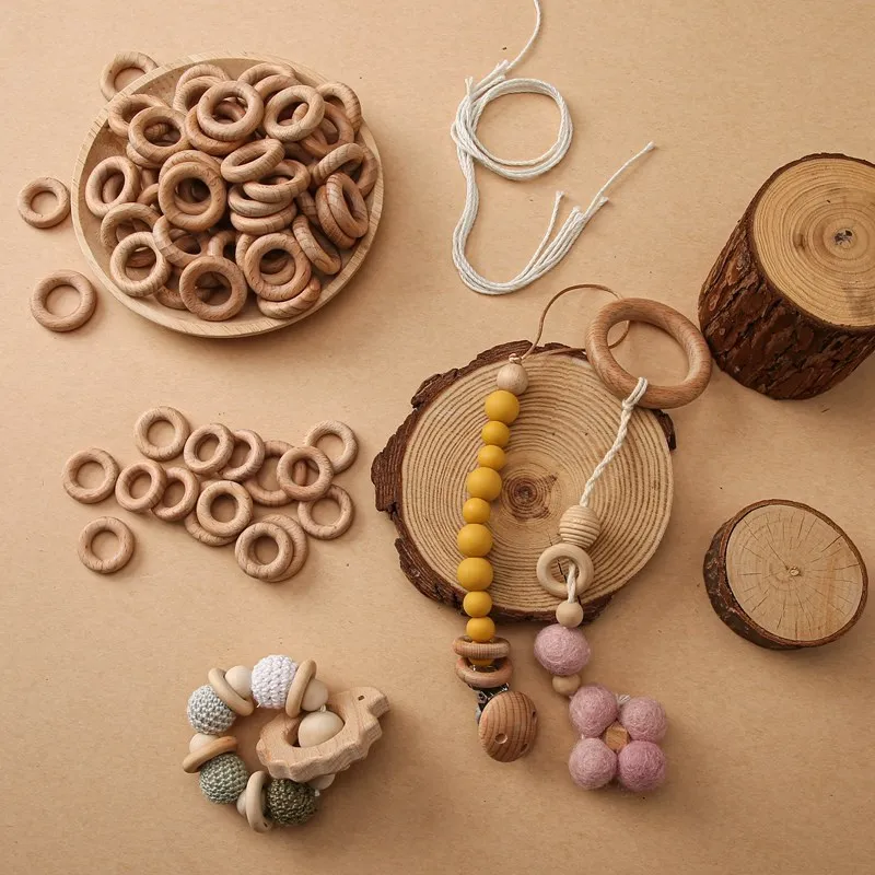 

20PCS Wooden Ring Baby Teether 25mm/30mm Circle Beech Ring Natural Wood Rodent Teething Rings DIY Bracelet Ornaments Accessories