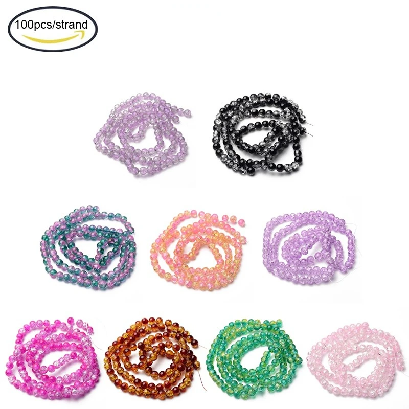 NBEADS 100PCS/strand 80cm 8mm Crackle Glass Beads Strands Round1.3-1.6mm For Jewelry DIY Making