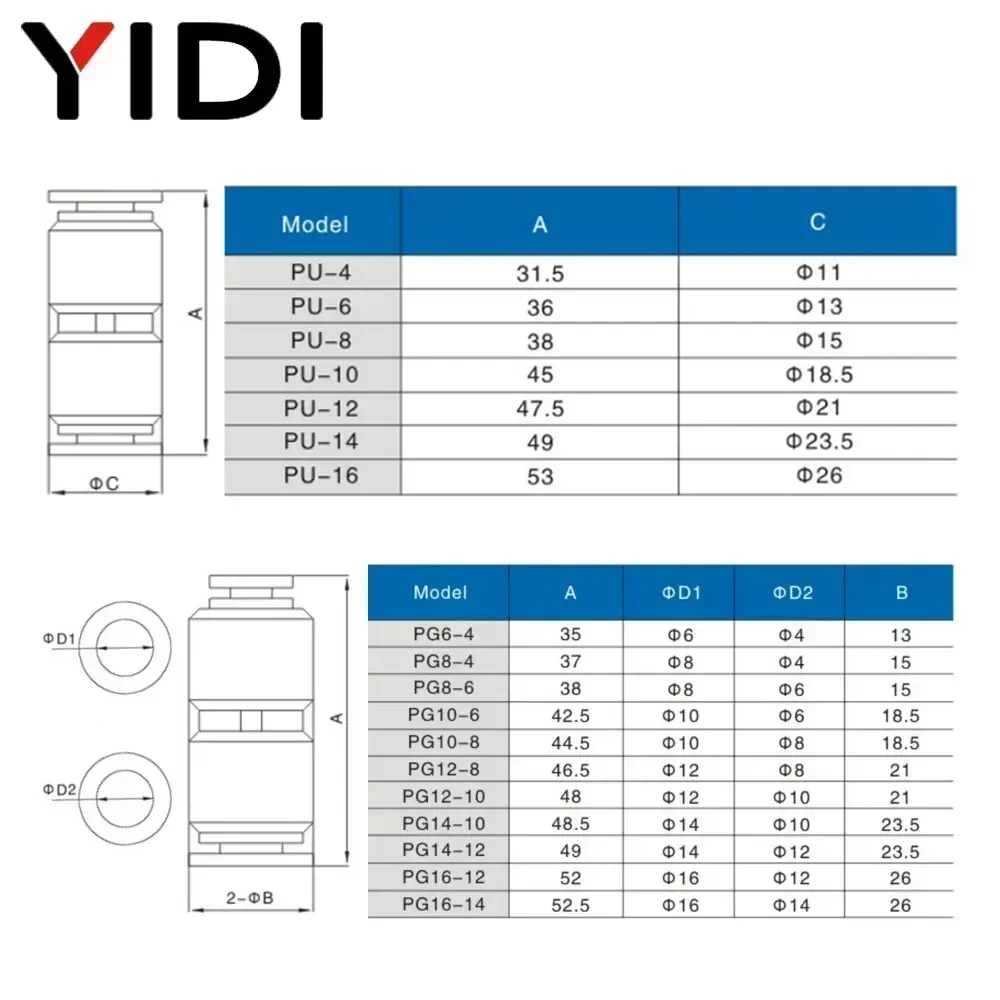5 шт. пневматический быстроразъемный воздушный компрессор PG PU вставной шланг