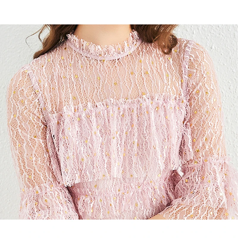 

Women Dress Pink Sequins Shiny Lace Office Lady Kawaii Elegant Casual New Fashion Fairy Vintage Party Summer Midi Dresses 2022