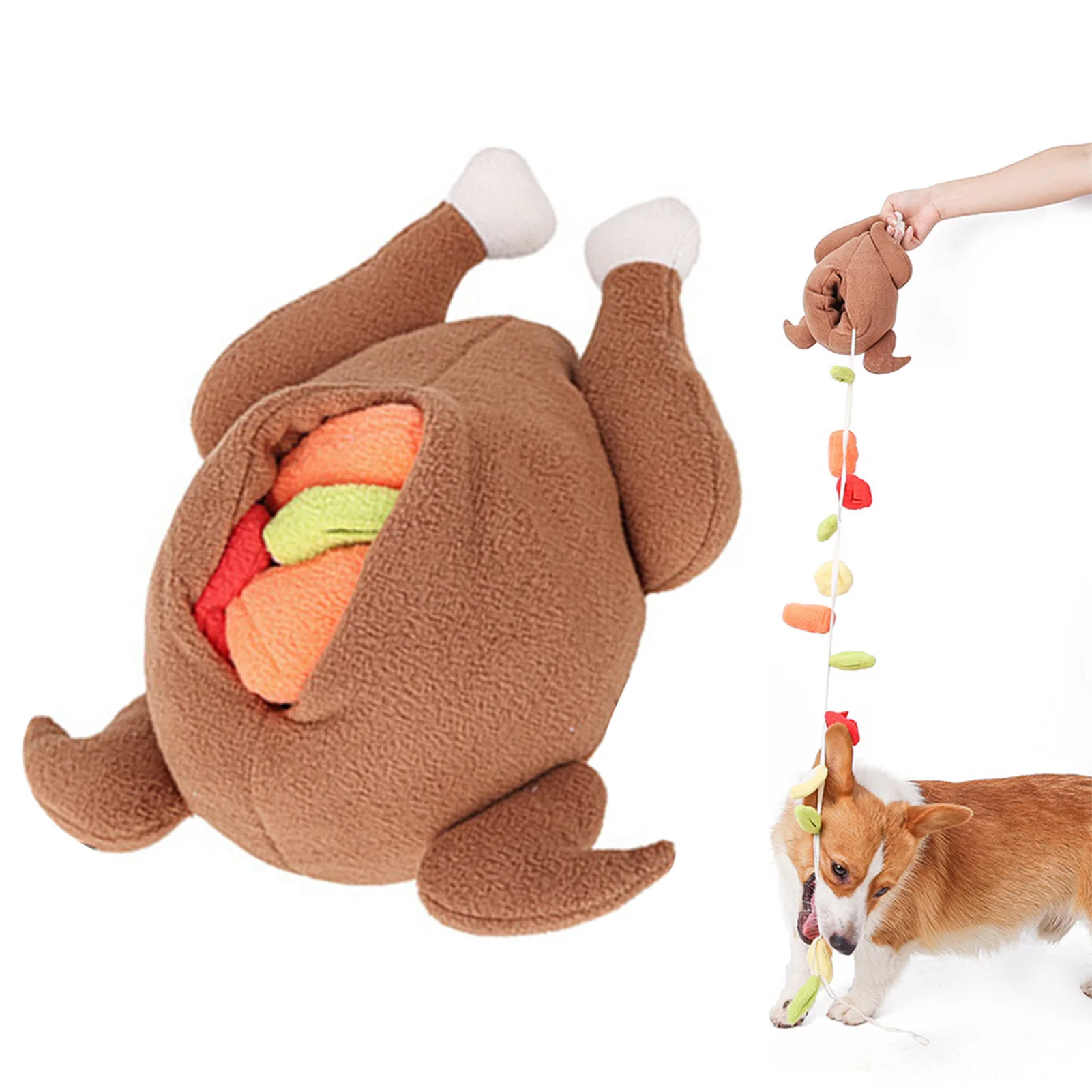 

Pet Sniff Toy Dog Play Ball For Boredom IQ Training Fry Chicken Dog Plush Toys Smell Training Slow Eating Doggy Squeaky Tool