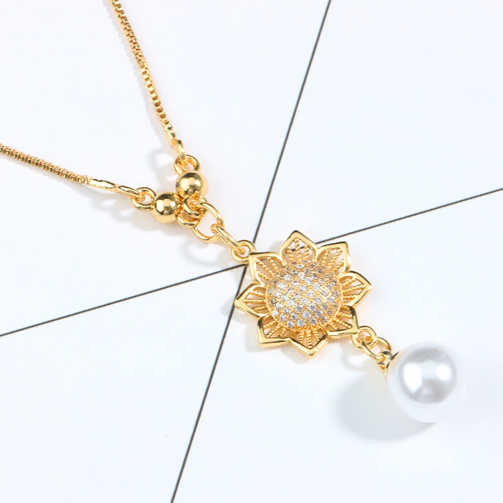 

Charm Necklace Set White Pearl Crystal Rhinestones Pendant Earrings for Women Party Wedding Anniversary Gift