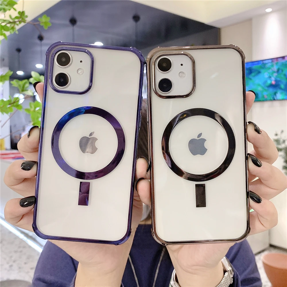 

Luxury Transparent Magnetic For Magsafe Wireless Charging Case For iPhone 14 13 12 Pro Max Clear Plating Silicone Cover Bumper