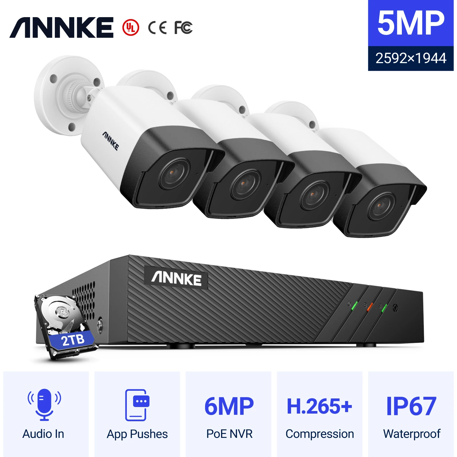 

ANNKE H500 8CH 5MP Security Camera System NVR Kit CCTV Video Surveillance H.265+ Super HD PoE 4PCS Outdoor IP Cameras Plug &Play