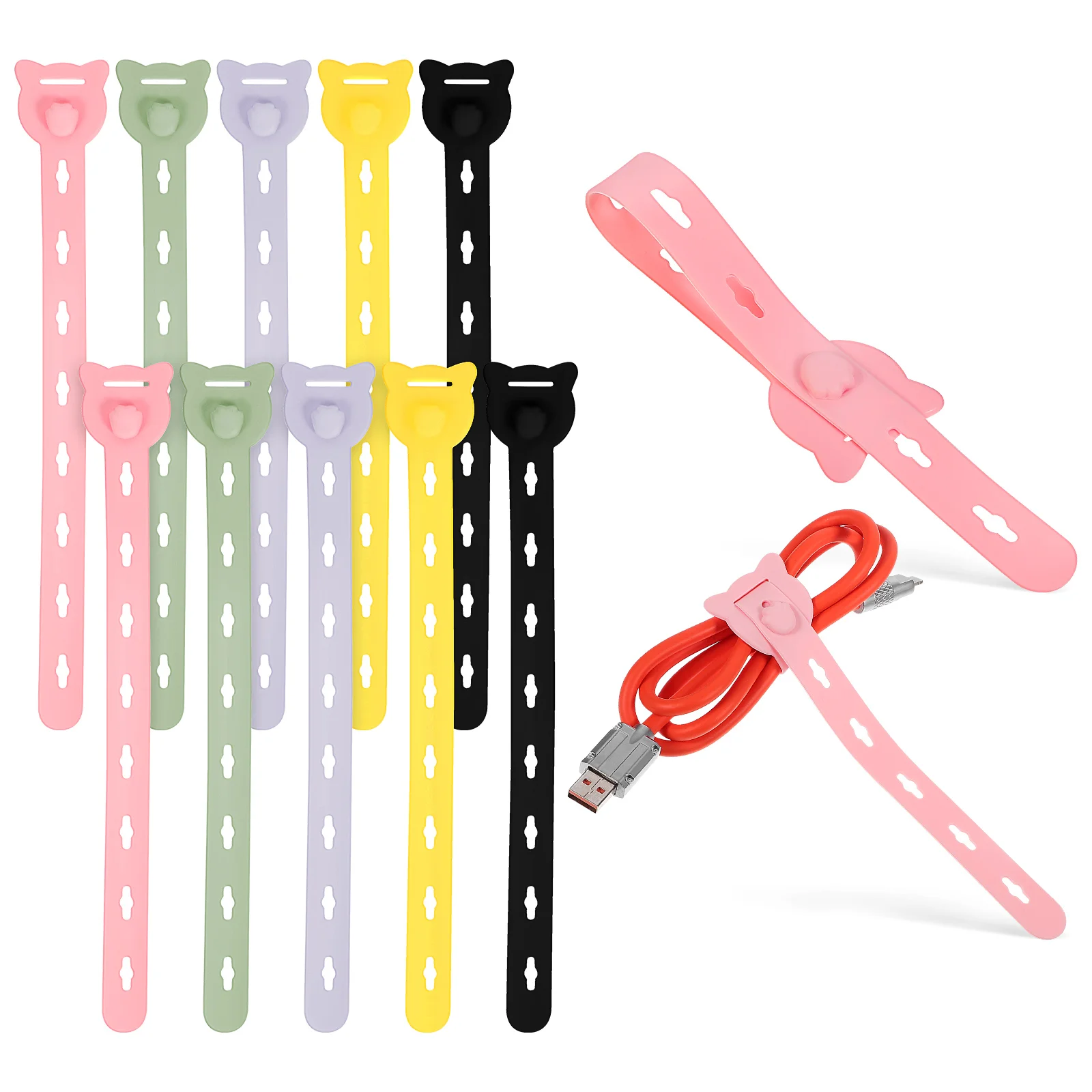 

10 Pcs Silicone Zip Ties Self Locking Cord Strap Fixing Cords Zip Ties Reusable Cord Ties Cable Fixing Nylon Ties